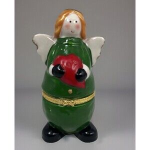 Greenbrier Porcelain Limoge ChristmasAngel Hinged Trinket Box  Halo & Wings 4.5”